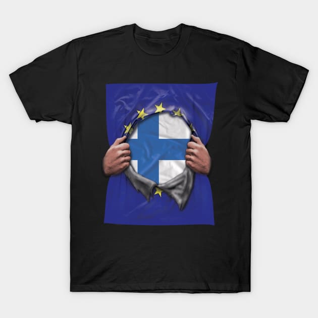 Finland Flag European Union Flag Ripped Open - Gift for Finnish From Finland T-Shirt by Country Flags